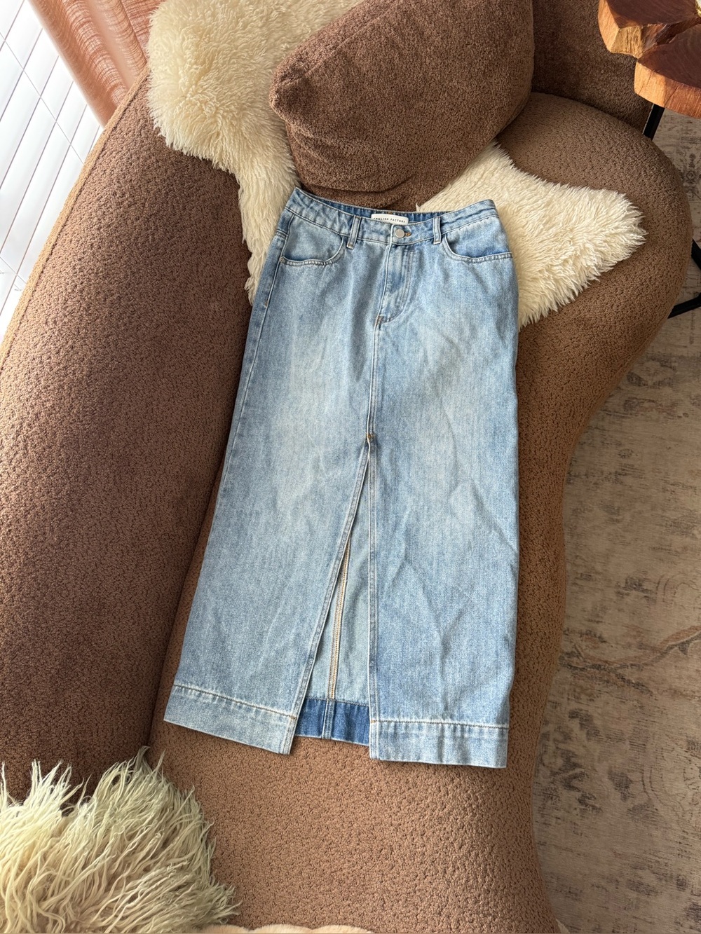 English Factory High Waist Long Denim Skirt